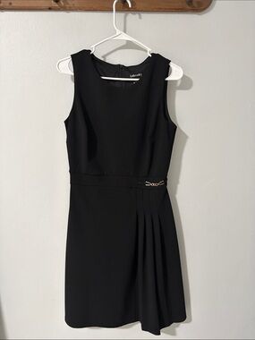 Black Sleeveless Sheath Dress with Waist Accent